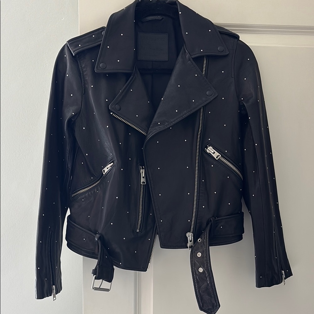 AllSaints Black Studded Leather Biker Jacket
